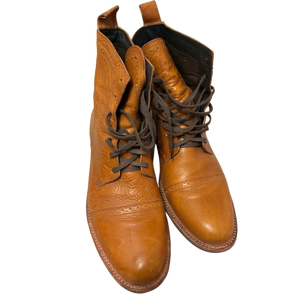 Aldo Cognac Leather Cap Toe Brogue Ankle Boots Lace-Up Dress Boots Men’s 13 - Picture 2 of 7